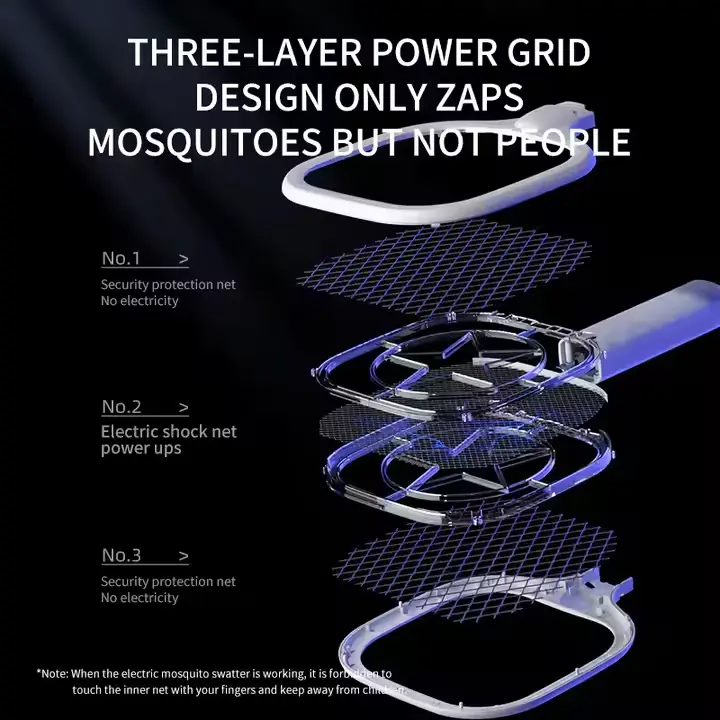 Picture of Mini Portable Electric Mosquito Swatter Racket Rechargeable Automatic USB Electric Mosquito Swatter for Indoor - White - White