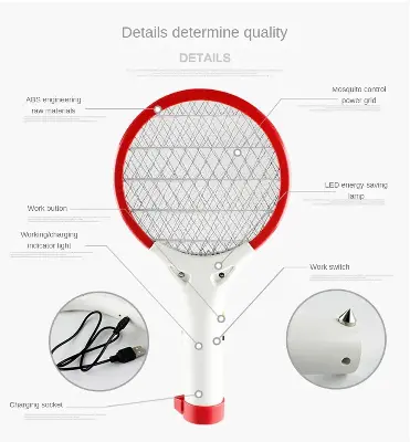 Picture of USB Car Mini Electric Mosquito Swatter Summer Mosquito Insect Racket Killer Rechargeable Handheld Bug Zapper For Bedroom & Outdoor With Powerfull LED Light - Random