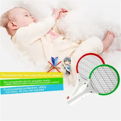 Picture of USB Car Mini Electric Mosquito Swatter Summer Mosquito Insect Racket Killer Rechargeable Handheld Bug Zapper For Bedroom & Outdoor With Powerfull LED Light - Random