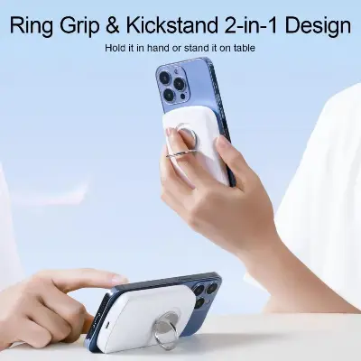 Picture of Joyroom JR-W030 20W 6000mAh Magnetic Wireless Slim Power Bank with Ring Holder- Black - Black