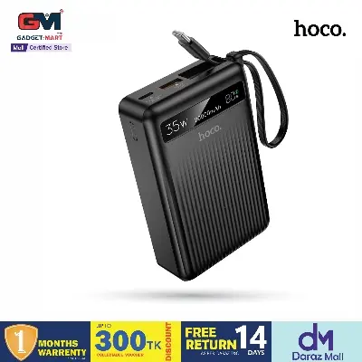 Picture of HOCO MMJ04 PD35W Fast Charging Power Bank With Two-Way Digital Display and Built-in Cable - Black - Black