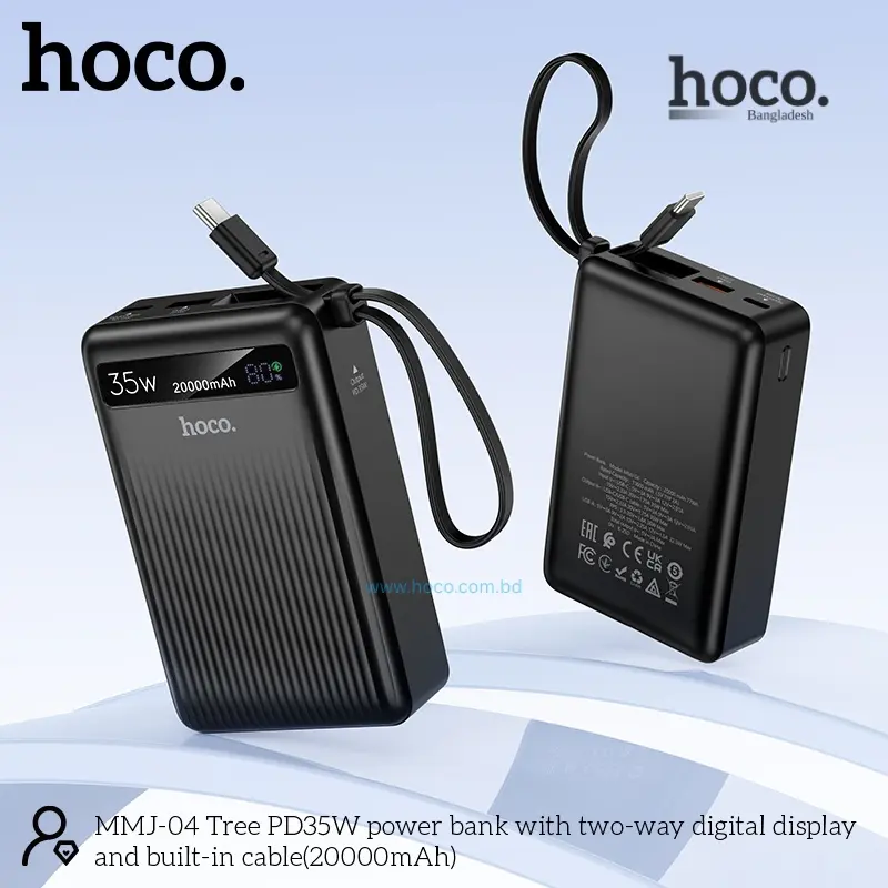 Picture of HOCO MMJ04 PD35W Fast Charging Power Bank With Two-Way Digital Display and Built-in Cable - Black - Black