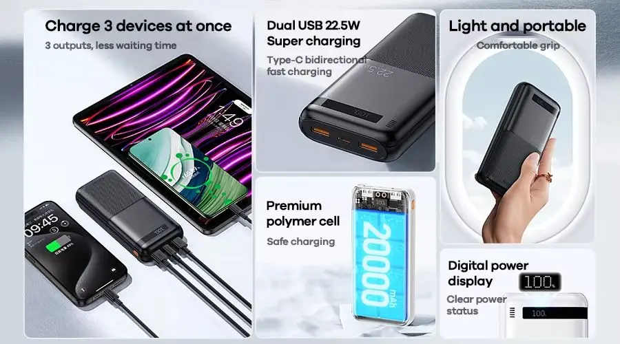 Picture of REMAX RPP-72 Piloteer Series 20000mAh PD+QC Fast Charging Power Bank(PD 20W+QC 22.5W) - Black - Black