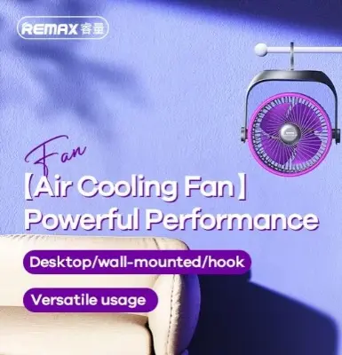 Picture of Remax Fonzyr Series F27 Circulation 1200mAh Rechargable Desktop Fan Portable 360 Rotation Base Desktop/wall-mounted/hook Fan - Gray-Purple