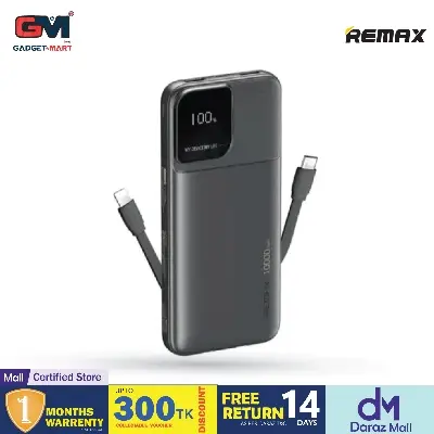 Picture of Remax Rpp-657 Fast Charging Mini Cheap Power Bank Portable With Data Cable Ultra Thin Small 10000mAh Powerbank - Black