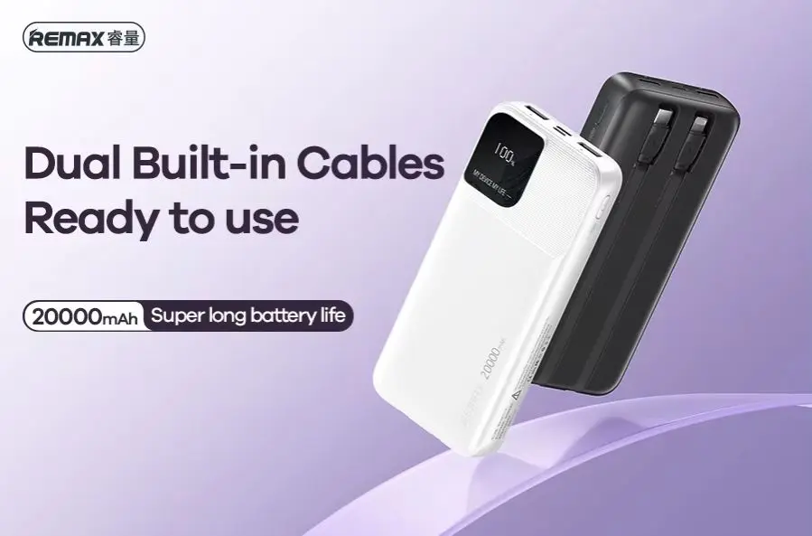 Picture of Remax Rpp-657 Fast Charging Mini Cheap Power Bank Portable With Data Cable Ultra Thin Small 10000mAh Powerbank - Black