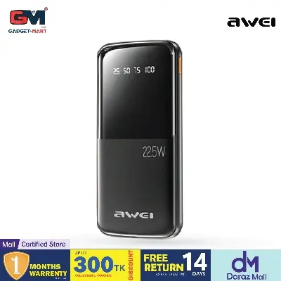 Picture of Awei P10K 10000mAh 22.5W PD Fast Charge Power Bank - Black - Black