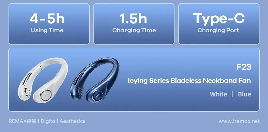 Picture of Remax F23 Bladeless Rechargeable Neck Fan - Blue