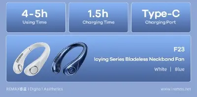 Picture of Remax F23 Bladeless Rechargeable Neck Fan - Blue