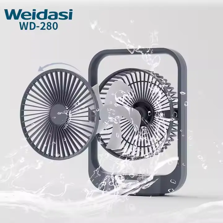 Picture of Weidasi New Small Fan Household Rechargeable C Interface Table Hanging Handheld Hung Ceiling 4 in 1 Multi-function Mini Fan - Grey
