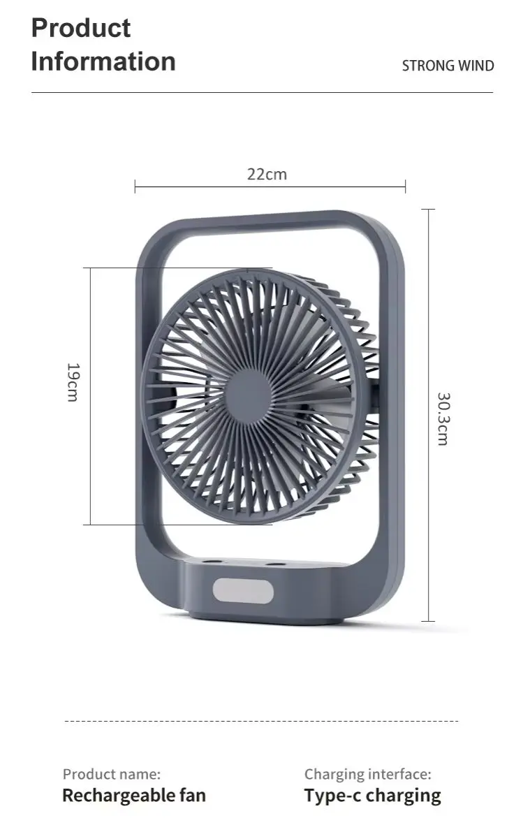 Picture of Weidasi New Small Fan Household Rechargeable C Interface Table Hanging Handheld Hung Ceiling 4 in 1 Multi-function Mini Fan - Grey