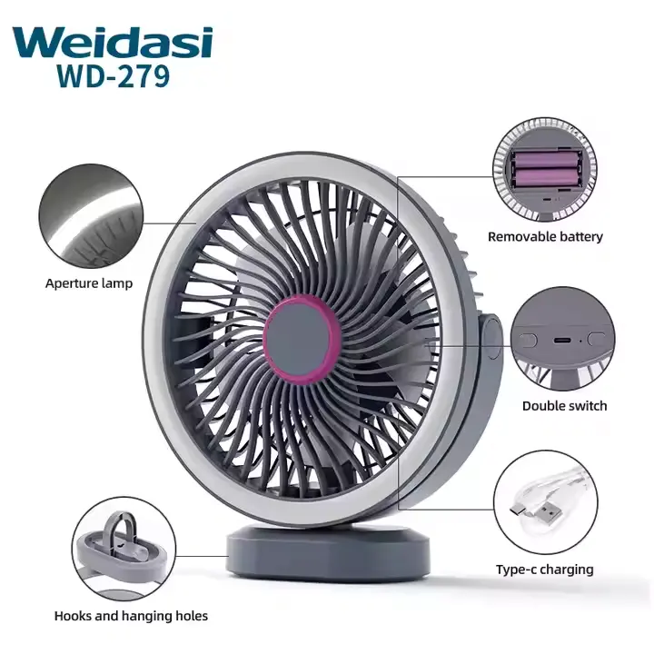 Picture of Weidasi WD-279 Newest Trend Desktop Fan USB Rechargeable Mini Table Fan 2400mAh Portable Small Desk Fan - Grey