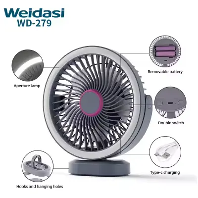 Picture of Weidasi WD-279 Newest Trend Desktop Fan USB Rechargeable Mini Table Fan 2400mAh Portable Small Desk Fan - Grey