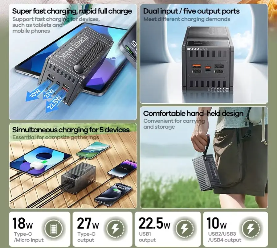 Picture of REMAX RPP-161 Container Series PD27W+ QC22.5W Fast Charging 50000mAh Power Bank - Black - Black