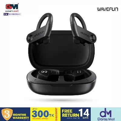 Picture of Wavefun XBuds 5 Wireless Earphone with Ear Hook IPX8 Waterproof 2000mAh Charging Case with Power Bank Function BT5.3 Workout Outdoor Headphones - Black