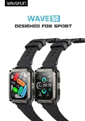 Picture of Wavefun Wave 50 Smart Watch for Men 1.83'' Fitness Rugged Smartwatch IP68 Ultra Waterproof Outdoor BT Call - Black