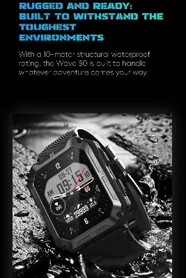Picture of Wavefun Wave 50 Smart Watch for Men 1.83'' Fitness Rugged Smartwatch IP68 Ultra Waterproof Outdoor BT Call - Black