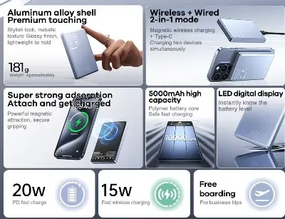 Picture of REMAX RPP-109 20W Ultra-Slim Metal Magnatic Wireless 10000mAh Power Bank - Black