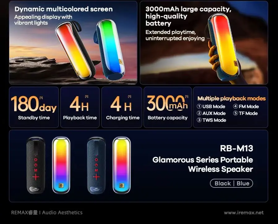 Picture of REMAX Glamorous Series RB-M13 Portable Wireless Speaker Outdoor Mini Speaker - Black