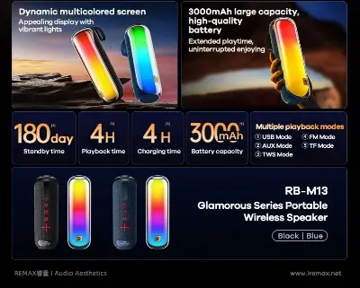 Picture of REMAX Glamorous Series RB-M13 Portable Wireless Speaker Outdoor Mini Speaker - Black