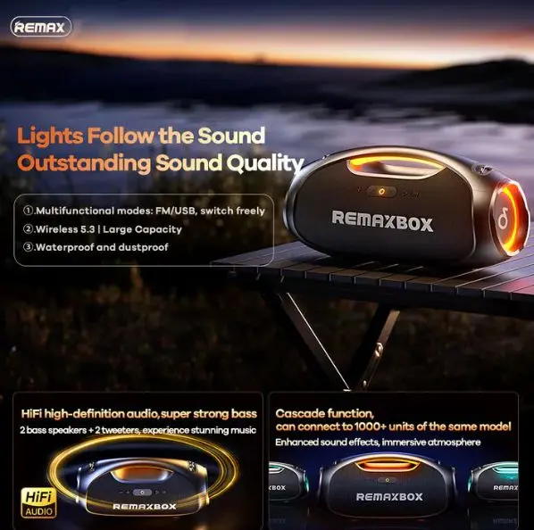 Picture of REMAX RB-M73 Venattle Series Music War Drum Portable Wireless Speaker (120W) - Black - Black