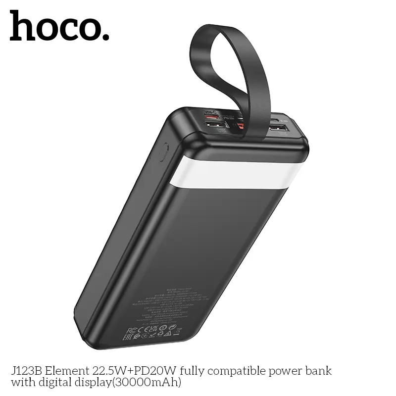 Picture of HOCO MMJ-26 Element 22.5W+PD20W Digital Display Fast Charging 30000mAh Big Capacity Power Bank - Black - Black