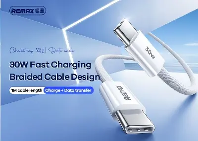 Picture of REMAX RC-C010 Chelectricy Series 30W PD Fast Charging Braided Data Cable - Black - White
