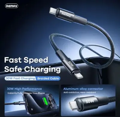 Picture of REMAX RC-C100 C-C Fonsu Series 30W Type-C to Type-C Fast Charging Data Cable - Black - Black