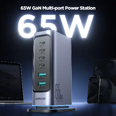 Picture of JOYROOM JR-TCM02 65W High Speed Multi-port Universal GAN Charger- Black - Black