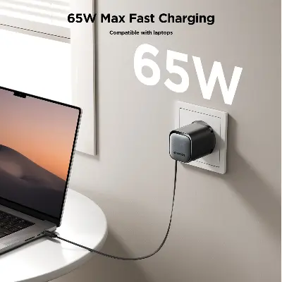 Picture of JOYROOM JR-TCL02 GaN 65W Fast Charger with Retractable Cable  - Black - Black