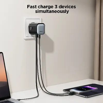 Picture of JOYROOM JR-TCL02 GaN 65W Fast Charger with Retractable Cable  - Black - Black