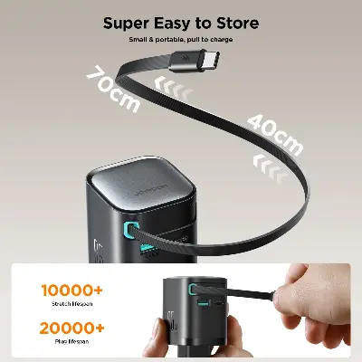 Picture of JOYROOM JR-TCL02 GaN 65W Fast Charger with Retractable Cable  - Black - Black