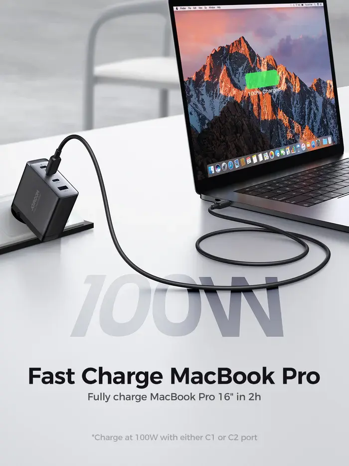 Picture of JOYROOM JR-TCG04 100W 3C1A Fast Charger with 100W Type-C to Type-C Cable 1.2m-Black - Black