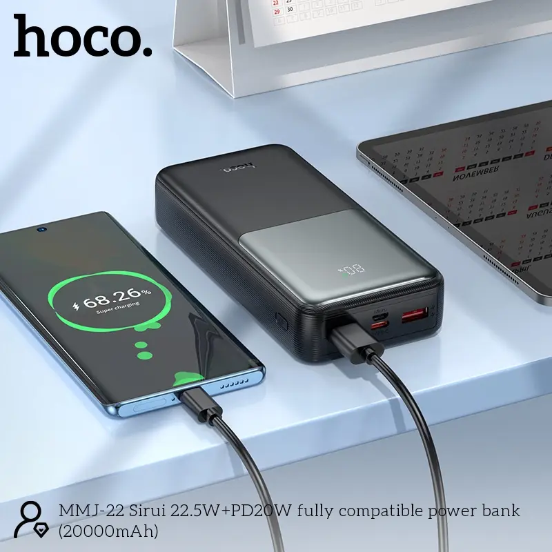 Picture of Hoco MMJ22 Sirui 22.5W+PD20W Fast Charging 20000mAh Power Bank - Black - Black
