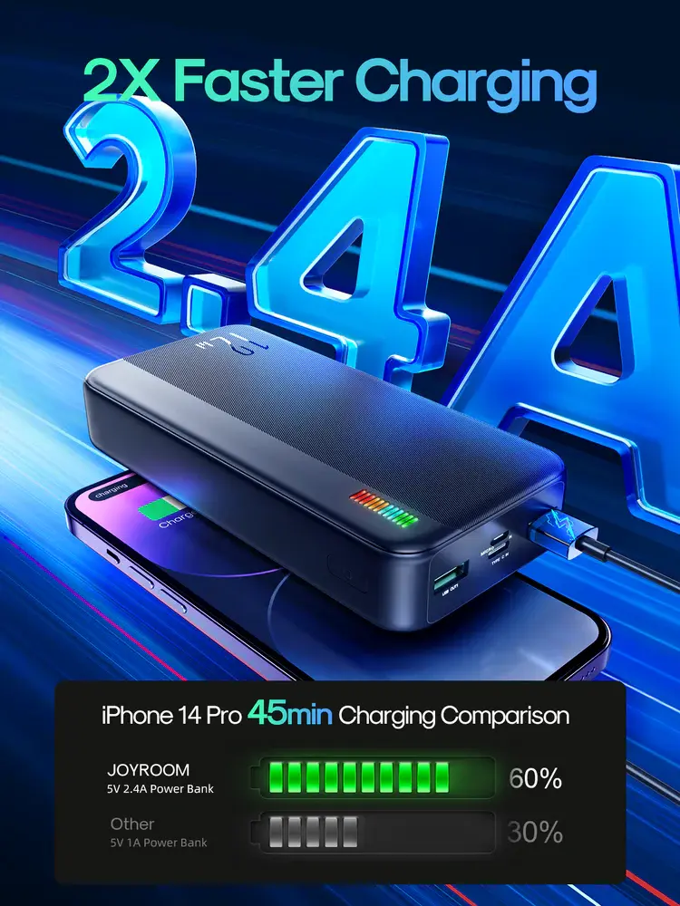 Picture of Joyroom JR-T017 12W fast Charging Dazzling Series 20000mAh Power Bank - Black - Black