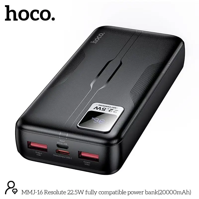 Picture of Hoco MMJ-16 Resolute 22.5W Fast Charging 20000mAh Fully Compatible Powerbank with Digital Display - Black - Black