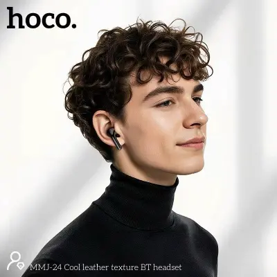 Picture of Hoco MMJ-24 Cool Lather Texture Bluetooth Headset Earbuds - Black - Black