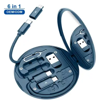 Picture of 60W Multifunction Charger Cable 6 in 1 USB C To Lightning Micro Fast Charging Cable Adapter Kits Mobile Phone Holder Storage Box - Blue
