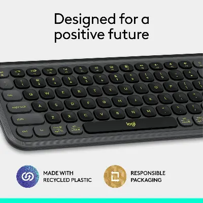 Picture of Logitech POP ICON Keys Wireless Bluetooth Keyboard, Comfortable Typing, Programmable Keys, Easy-Switch Between up to 3 Devices, for Laptop, Tablet, PC – Graphite and Green - Graphite Lime