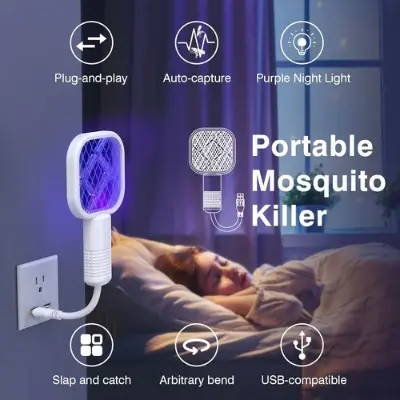 Picture of Mini USB Electric Mosquito Swatter Two-In-One Eco-friendly Plastic Material Rechargeable Automatic Fly Killer Lamp - Random Color