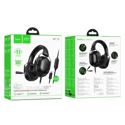Picture of Hoco W113 Dynamic Gaming Headphones | 7.1 Surround Sound | 50mm Drivers | USB Connection - Black