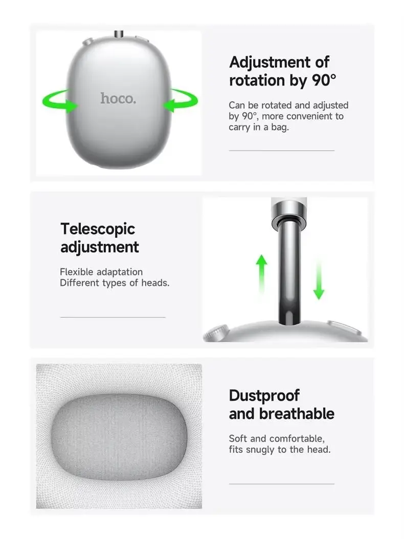 Picture of Hoco W55 Plus Wireless Active Noise Cancellation IPX5 Waterproof Private Mold for Male Female Sports Headwear Type-C - Grey