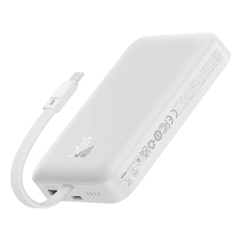 Picture of Baseus Magnetic 30W 10000mAh Power Bank With Built-in USB-C Cable - White