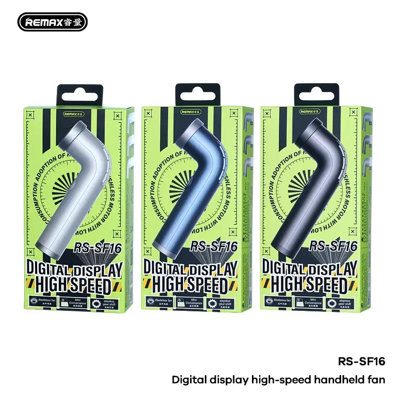 Picture of REMAX RS-SF16 Digital Handheld 100-Speed Adjustment Bladeless Design 12m/s Wind 10H Runtime Portable Wearable Fans - Blue