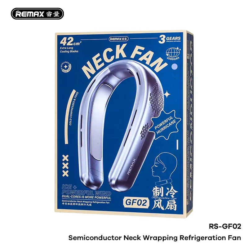 Picture of Remax RS-GF02 Semiconductor Neck Wrap Around Recharging Cooling Fan with 3 Month Warranty - Icelandic Blue