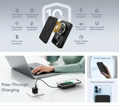 Picture of Baseus 30W Magnetic Mini Fast Charging 10000mAh Power Bank USB-C Quick Charge for iPhone 17/16/15/14/13 Series, Samsung S/Ultra Series, Mini Powerbank USB-C, Small But Powerfull - White