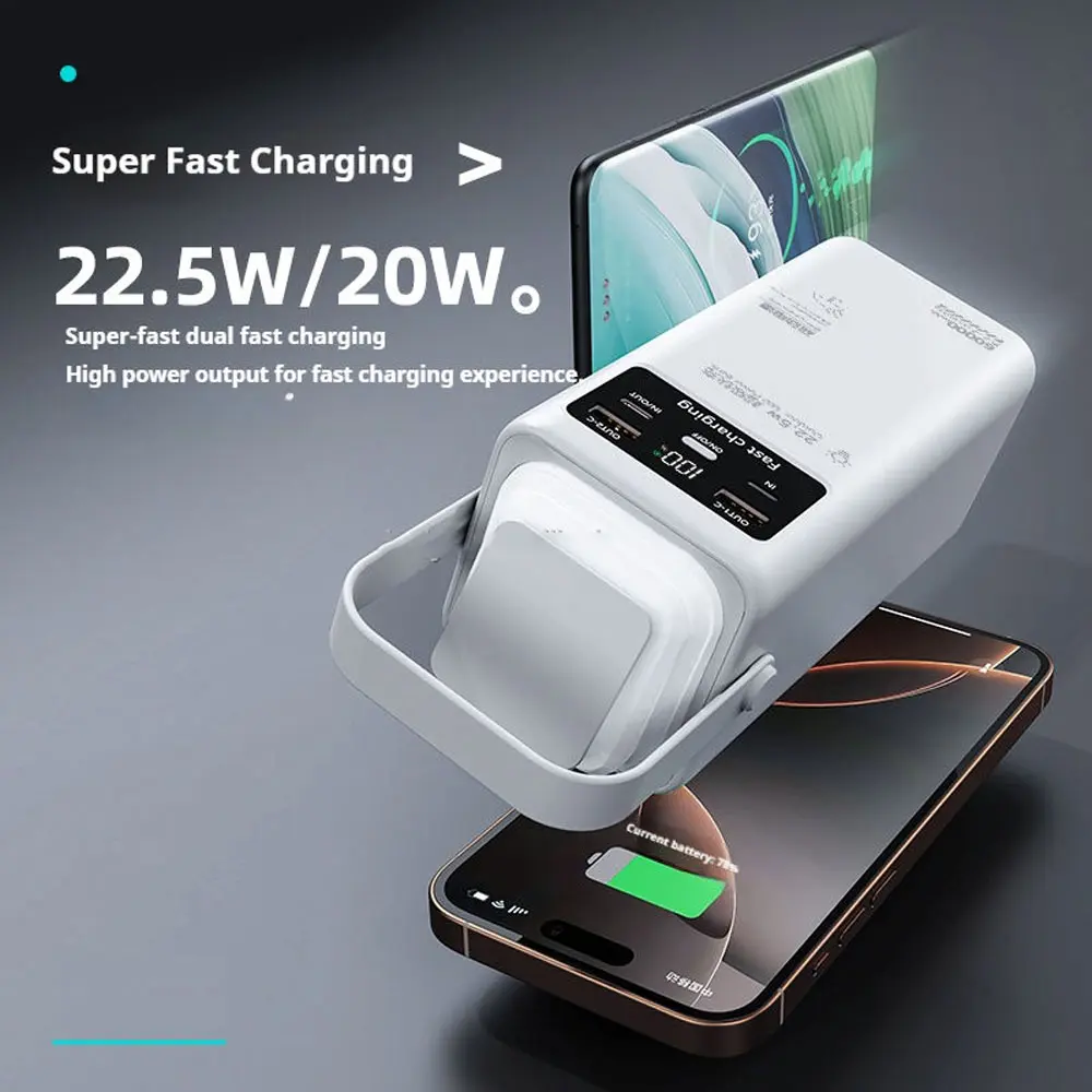 Picture of Upmax Newly Launched 22.5w Fast Charging Outdoor Camping 60000mah High Capacity With 4 Cables Handle LED Light Power Bank - Black - Black