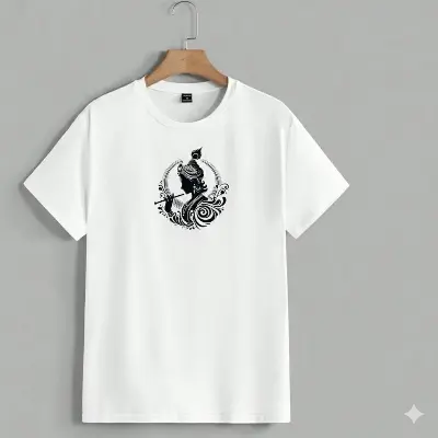 Picture of Premium Cotton White T-Shirt for Men & Women - Religious Spiritual Art Print Tee - Half Sleeve Casual Summer Wear - White