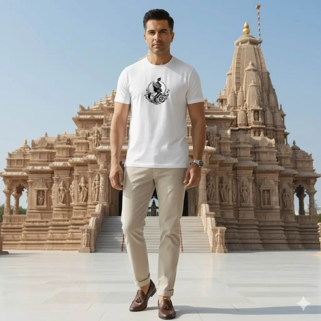 Picture of Premium Cotton White T-Shirt for Men & Women - Religious Spiritual Art Print Tee - Half Sleeve Casual Summer Wear - White