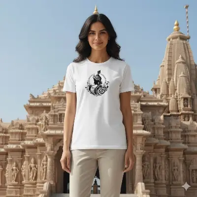 Picture of Premium Cotton White T-Shirt for Men & Women - Religious Spiritual Art Print Tee - Half Sleeve Casual Summer Wear - White